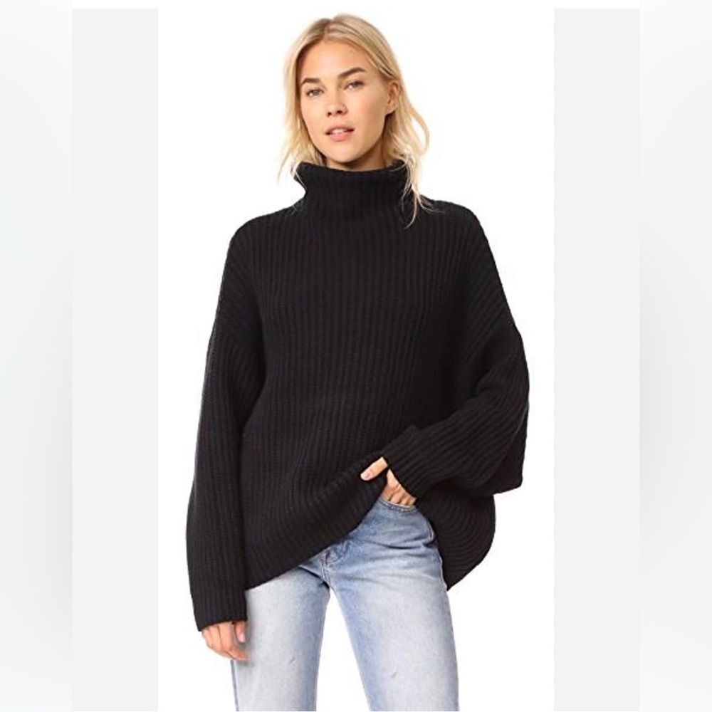 Free People Black Oversized Ribbed Turtleneck Sweater